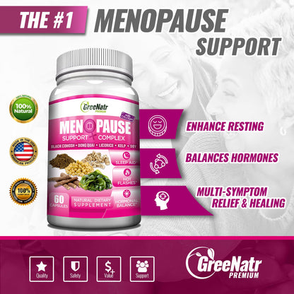 GreeNatr Menopause Supplements for Women - Perimenopause Supplements Women with Dong Quai & Black Cohosh for Menopause Hot Flashes - Menopause Support for Sleep Quality & Hormone Balance - 60 Caps - Maple Wellness Supplements
