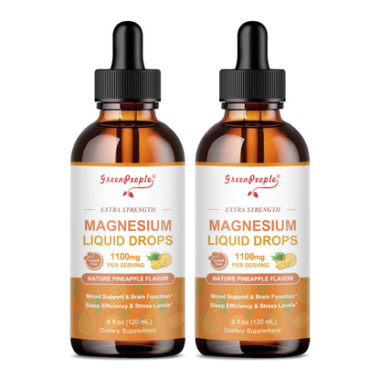 GREENPEOPLE 17-in-1 Triple Magnesium Complex Supplement,Magnesio Liquid Drops with Magnesium Glycinate & Citrate,Pineapple Flavor,Calm Mood,Muscle & Sleep for Adults,4 fl. oz 2Pack - Maple Wellness Supplements