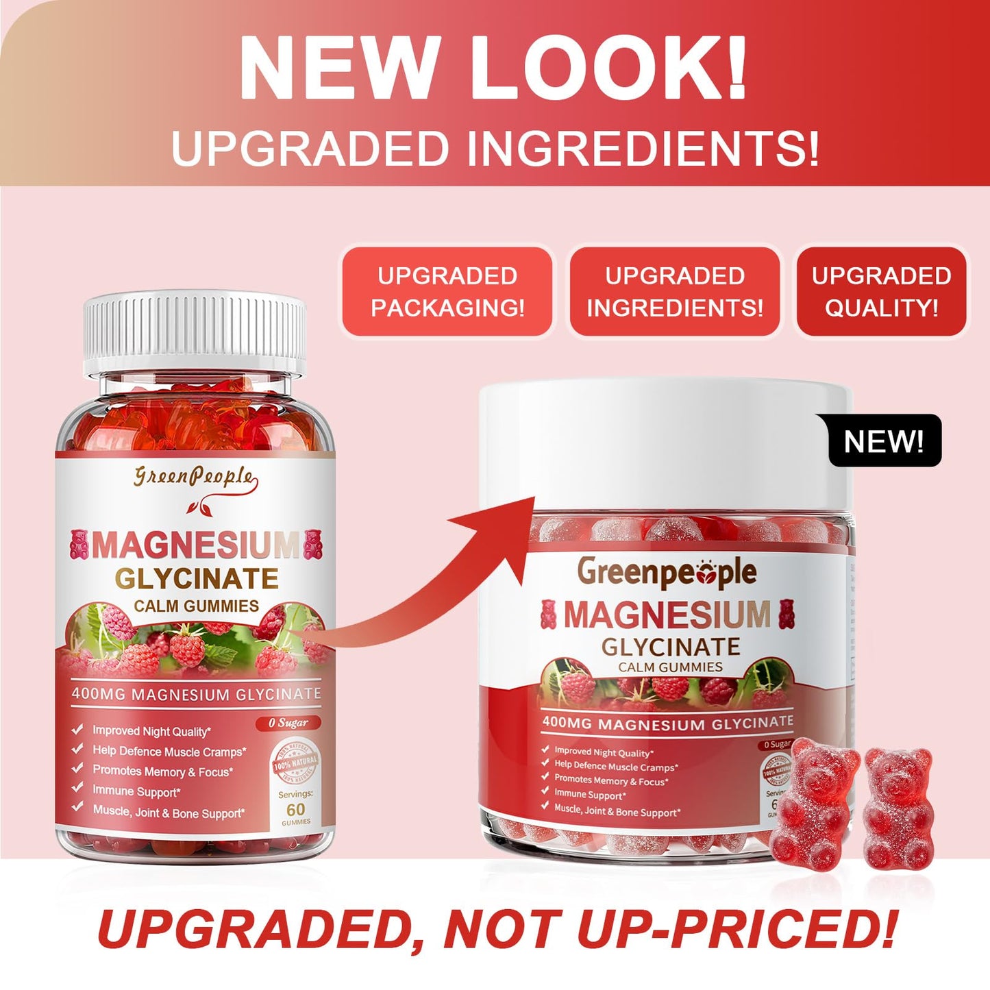 GREENPEOPLE Magnesium Glycinate Gummies 400mg - Sugar Free Magnesium Supplement with Magnesio Citrate, Vitamin D, and B6 for Calm Support & Sleep for Adults - Maple Wellness Supplements