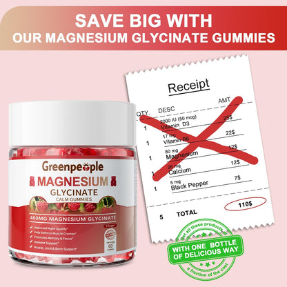 GREENPEOPLE Magnesium Glycinate Gummies 400mg - Sugar Free Magnesium Supplement with Magnesio Citrate, Vitamin D, and B6 for Calm Support & Sleep for Adults - Maple Wellness Supplements
