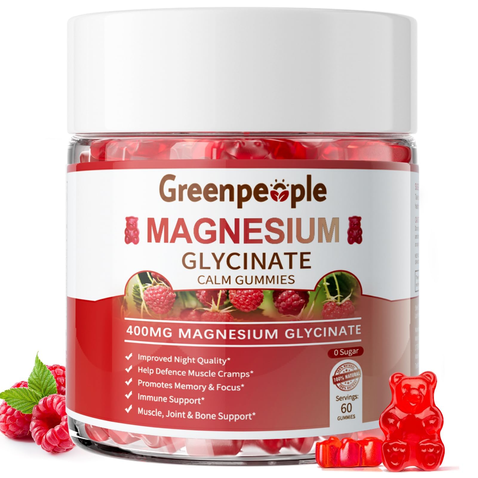 GREENPEOPLE Magnesium Glycinate Gummies 400mg - Sugar Free Magnesium Supplement with Magnesio Citrate, Vitamin D, and B6 for Calm Support & Sleep for Adults - Maple Wellness Supplements