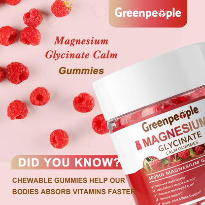 GREENPEOPLE Magnesium Glycinate Gummies 400mg - Sugar Free Magnesium Supplement with Magnesio Citrate, Vitamin D, and B6 for Calm Support & Sleep for Adults - Maple Wellness Supplements