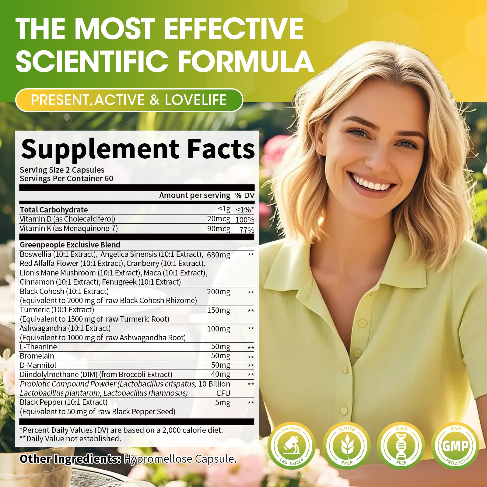 GREENPEOPLE Menopause Supplements for Women - Black Cohosh & Ashwagandha for Hot Flashes, Night Sweats, Mood Swings, Hormonal Balance Support,10 Billion CFU Probiotic - 120 Capsules Vegan Gluten-Free - Maple Wellness Supplements