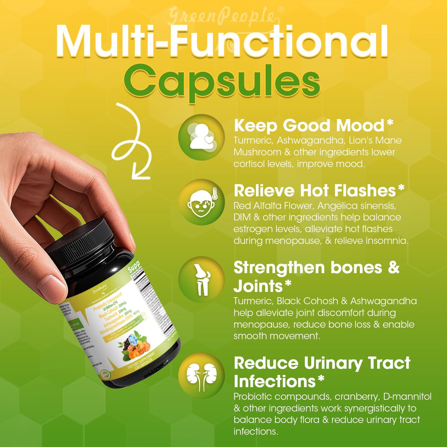 GREENPEOPLE Menopause Supplements for Women - Black Cohosh & Ashwagandha for Hot Flashes, Night Sweats, Mood Swings, Hormonal Balance Support,10 Billion CFU Probiotic - 120 Capsules Vegan Gluten-Free - Maple Wellness Supplements