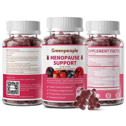 GREENPEOPLE Menopause Supplements for Women Gummies - 16-in-1 Dual Action Menopause Relief W/Black Cohosh, Vitex, Beef Organs for Hormone Balance, Hot Flashes, Night Sweats & Mood, Sugar-Free 60 CT - Maple Wellness Supplements