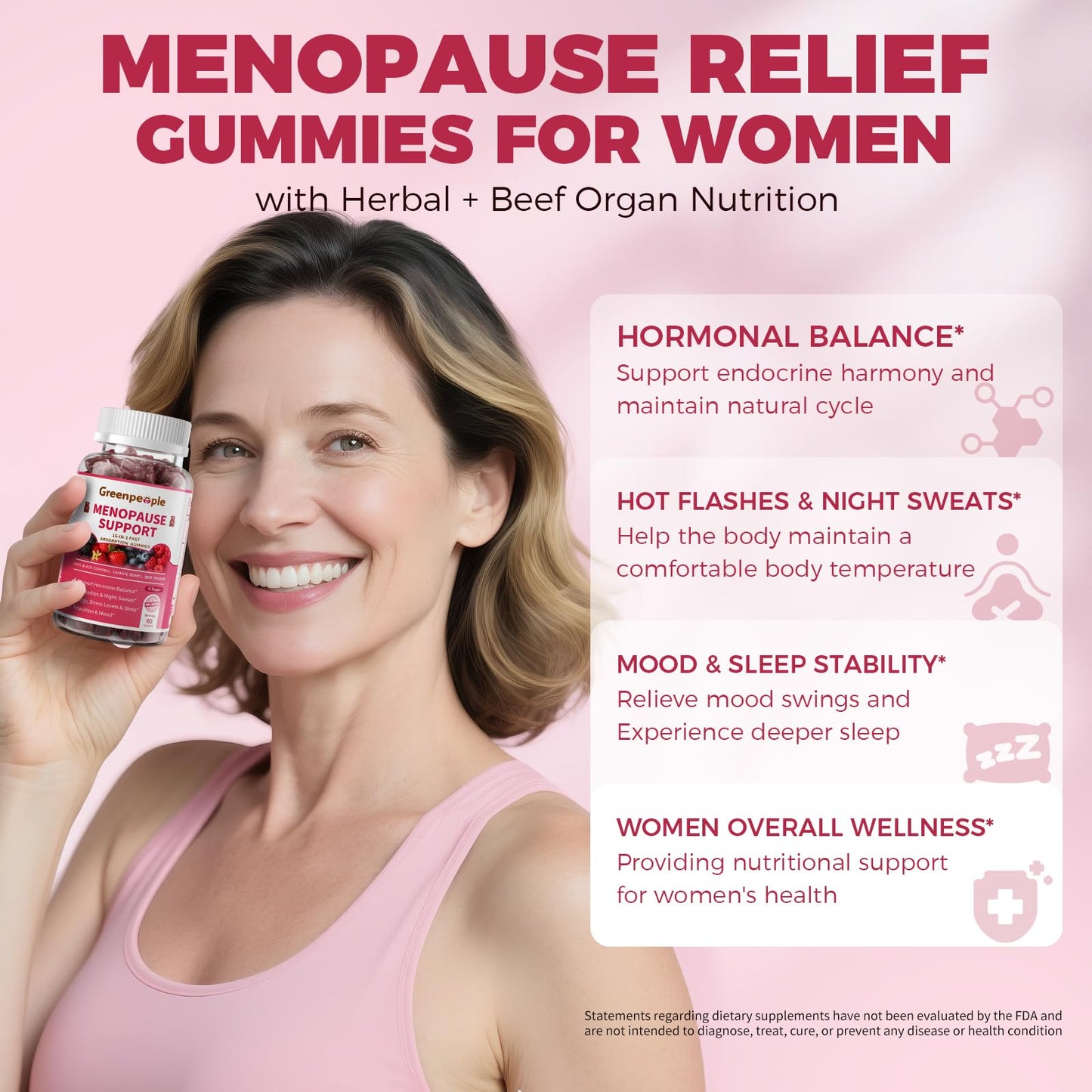 GREENPEOPLE Menopause Supplements for Women Gummies - 16-in-1 Dual Action Menopause Relief W/Black Cohosh, Vitex, Beef Organs for Hormone Balance, Hot Flashes, Night Sweats & Mood, Sugar-Free 60 CT - Maple Wellness Supplements