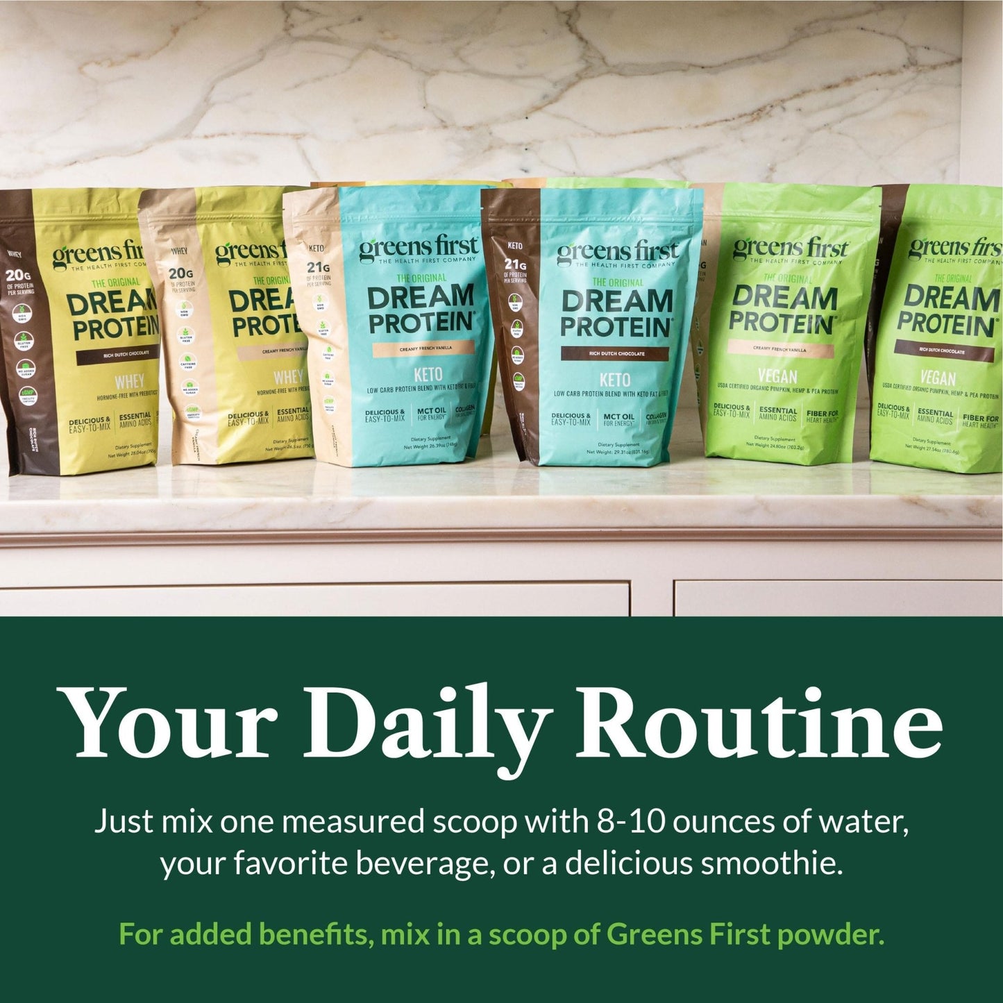 Greens First Dream Protein Powder Whey - 20g Protein Per Serving - Hormone-Free with Prebiotics - Non-GMO - No Artificial Sweeteners/MSG/Aspartame (Creamy French Vanilla, 26.5 oz) - Maple Wellness Supplements