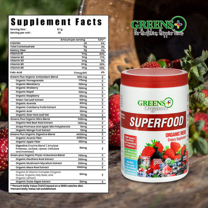 Greens+ Organic Reds Superfood Powder Organic Super Veggie Capsules - Maple Wellness Supplements