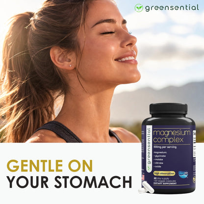 Greensential 5-in-1 Magnesium Complex 500mg | Glycinate, Malate, Citrate, Oxide & Aquamin® | for Sleep, Muscle & Heart Support | High Absorption, Vegan, 120 Capsules - Maple Wellness Supplements