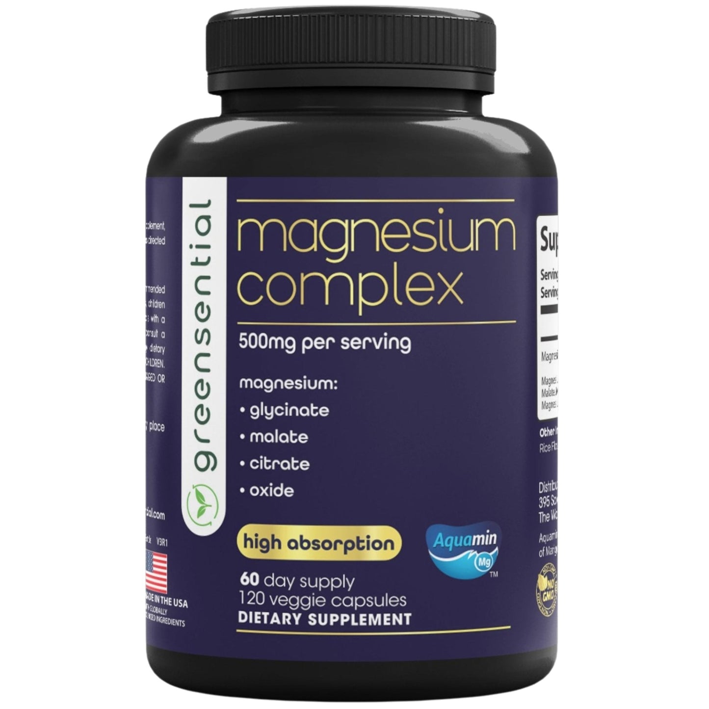 Greensential 5-in-1 Magnesium Complex 500mg | Glycinate, Malate, Citrate, Oxide & Aquamin® | for Sleep, Muscle & Heart Support | High Absorption, Vegan, 120 Capsules - Maple Wellness Supplements