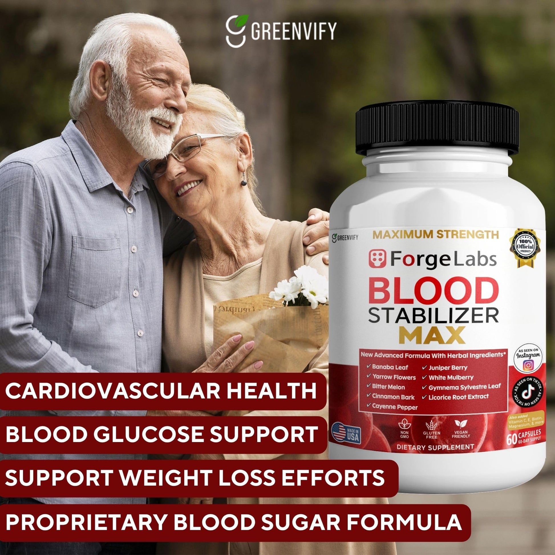 GREENVIFY ForgeLabs Blood Stabilizer Max, Maximum Strength Dietary Supplement, 60 Veggie Capsules, with Banaba Leaf, Juniper Berry, White Mulberry. (1) - Maple Wellness Supplements
