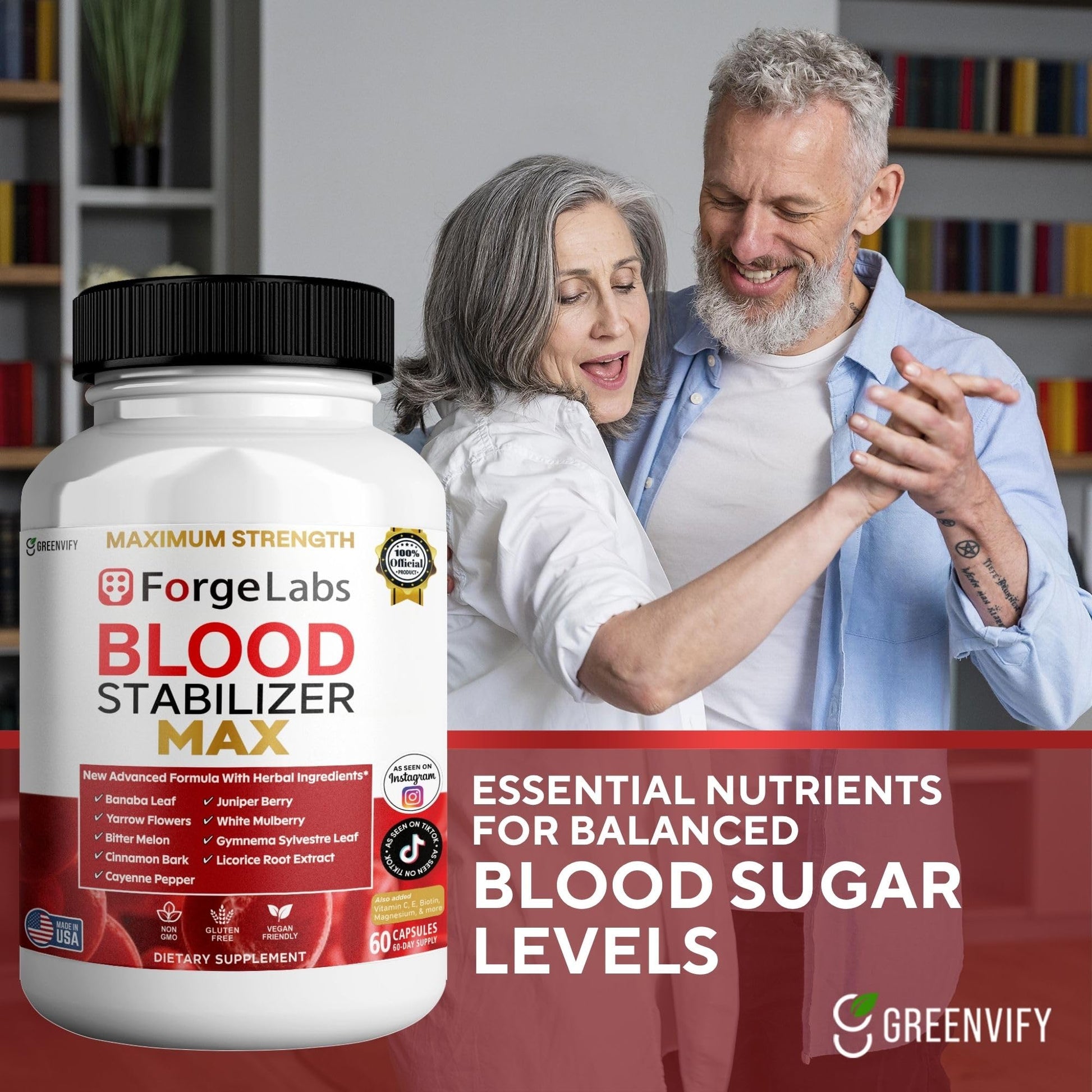 GREENVIFY ForgeLabs Blood Stabilizer Max, Maximum Strength Dietary Supplement, 60 Veggie Capsules, with Banaba Leaf, Juniper Berry, White Mulberry. (1) - Maple Wellness Supplements