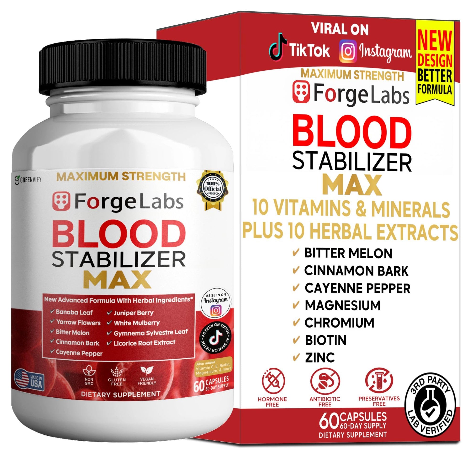 GREENVIFY ForgeLabs Blood Stabilizer Max, Maximum Strength Dietary Supplement, 60 Veggie Capsules, with Banaba Leaf, Juniper Berry, White Mulberry. (1) - Maple Wellness Supplements