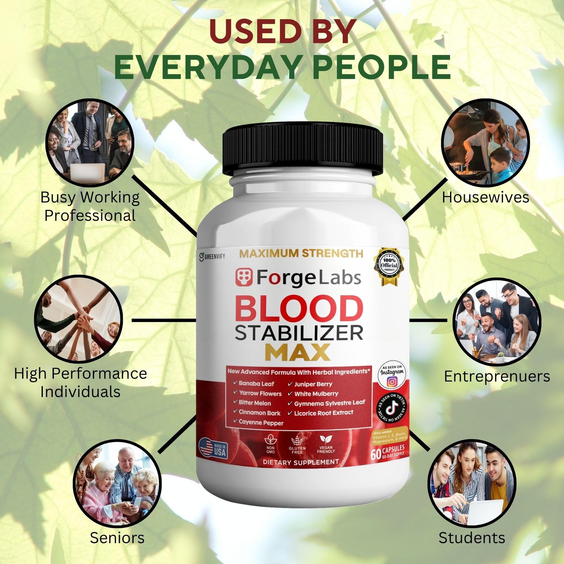 GREENVIFY ForgeLabs Blood Stabilizer Max, Maximum Strength Dietary Supplement, 60 Veggie Capsules, with Banaba Leaf, Juniper Berry, White Mulberry. (1) - Maple Wellness Supplements