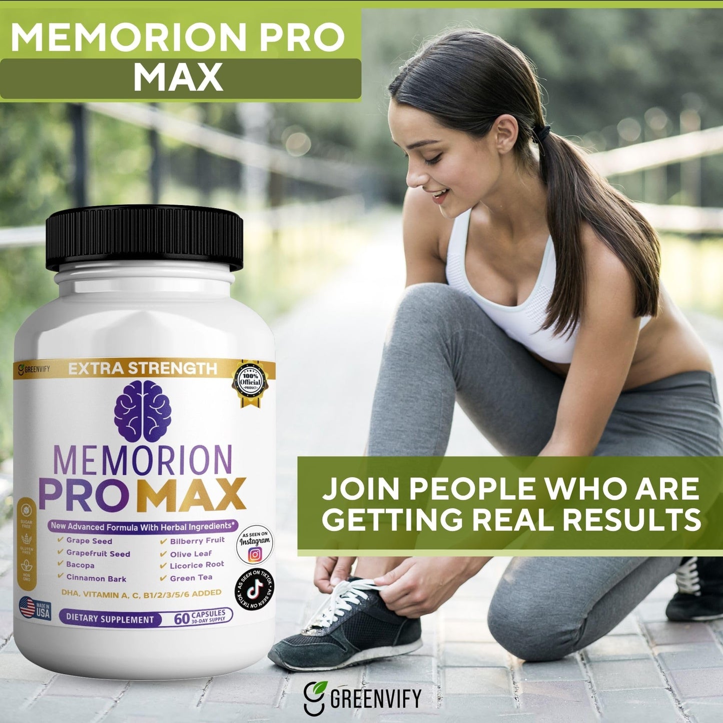GREENVIFY Memorion Pro Max Extra Strength Brain Support Supplement, 60 Capsules, with DHA, Vitamins, Herbal Blend, 30-Day Supply (1) - Maple Wellness Supplements