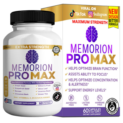 GREENVIFY Memorion Pro Max Extra Strength Brain Support Supplement, 60 Capsules, with DHA, Vitamins, Herbal Blend, 30-Day Supply (1) - Maple Wellness Supplements