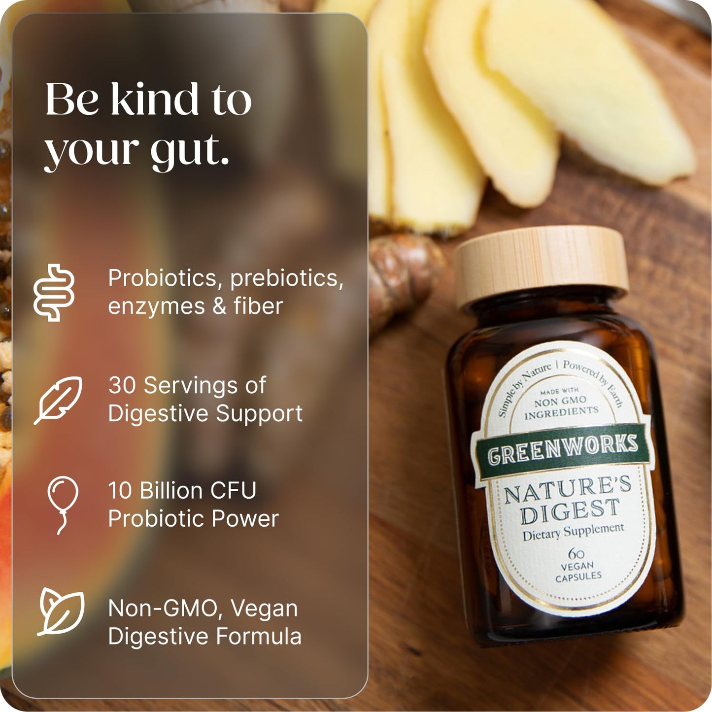 Greenworks Nature's Digest 10 Billion CFU Probiotic for Adults | Daily Gut Health Supplement with Saccharomyces Boulardii, Psyllium Husk, Bromelain, - Maple Wellness Supplements
