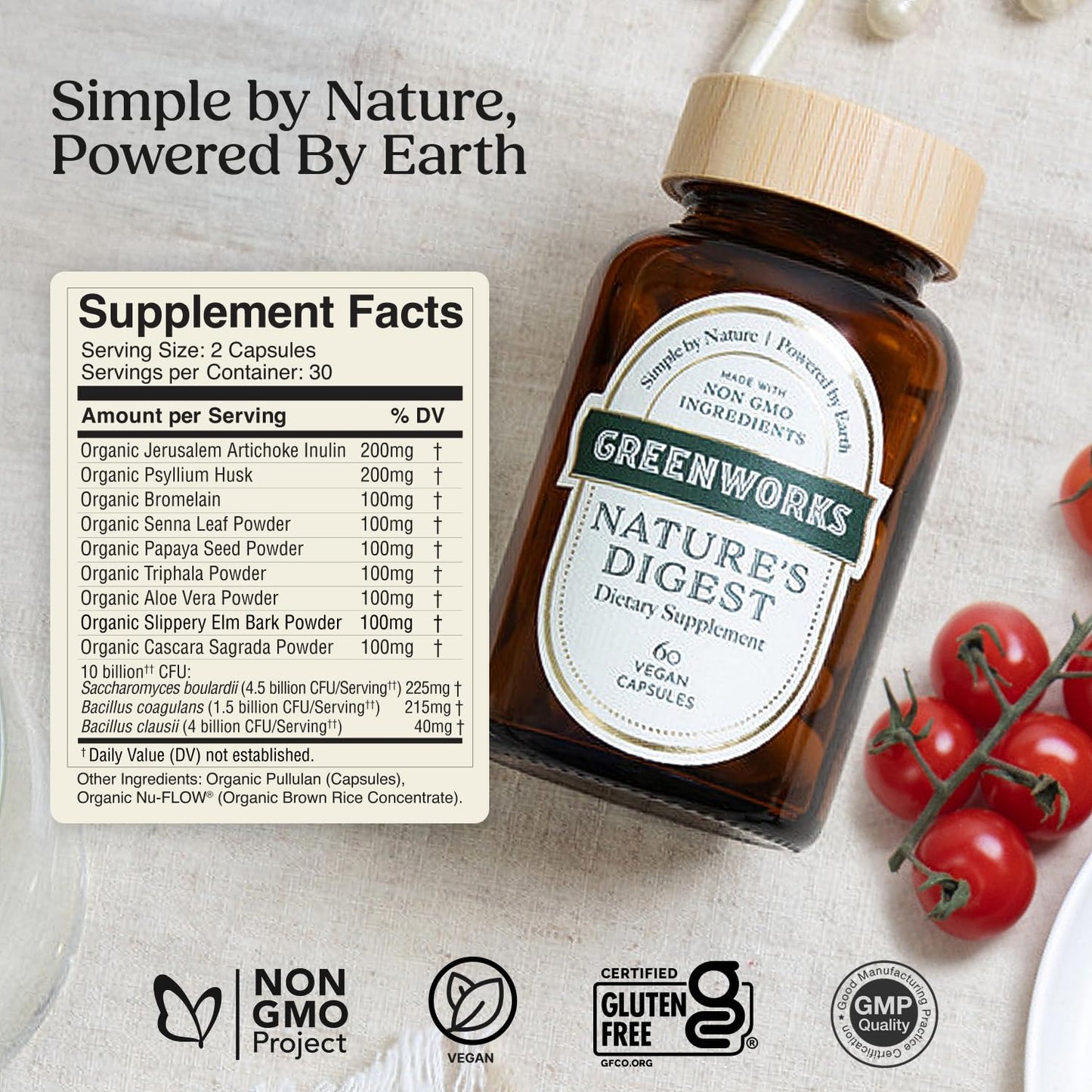 Greenworks Nature's Digest 10 Billion CFU Probiotic for Adults | Daily Gut Health Supplement with Saccharomyces Boulardii, Psyllium Husk, Bromelain, - Maple Wellness Supplements