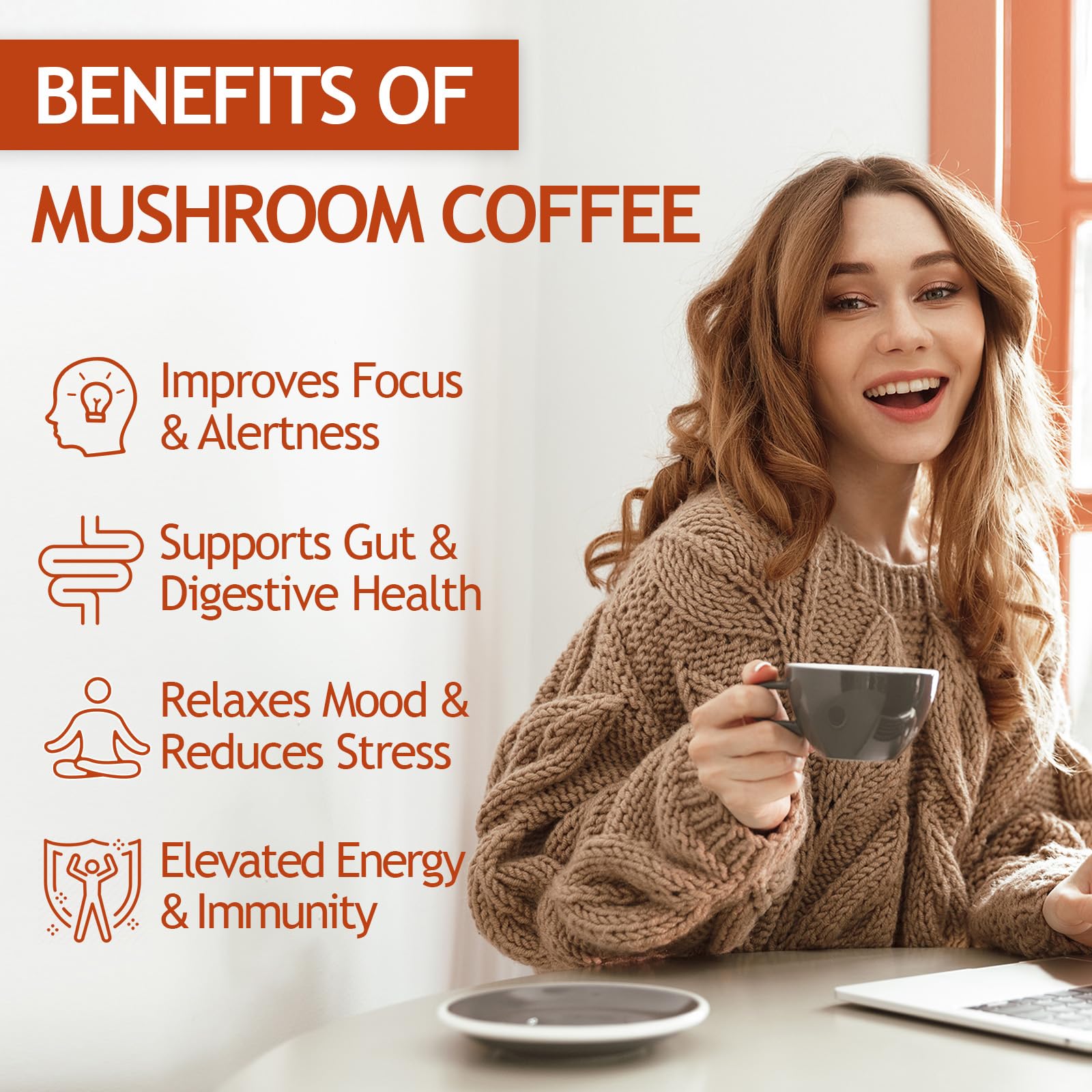 GRGTP Mushroom Coffee - Superfood Blend with 6 Adaptogens (Cordyceps, Lion's Mane, Reishi Other) | Jitter-Free Energy, Enhanced Focus, Digestion & Immunity Support | - Maple Wellness Supplements