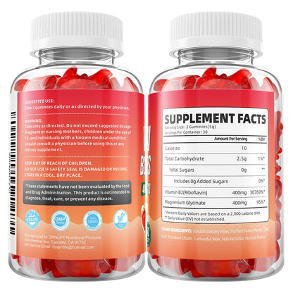 GrnLife 2 Pack Vitamin B2 Gummies, Riboflavin 400mg with Magnesium for Kids & Adults, Migraine Relief & Energy Support - Maple Wellness Supplements