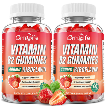 GrnLife 2 Pack Vitamin B2 Gummies, Riboflavin 400mg with Magnesium for Kids & Adults, Migraine Relief & Energy Support - Maple Wellness Supplements