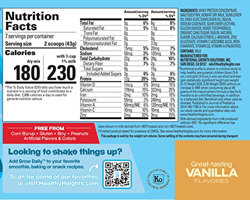 Grow Daily 3+ Shake Mix 7-serving Canister by Healthy Heights - Protein Powder (Vanilla) - Maple Wellness Supplements