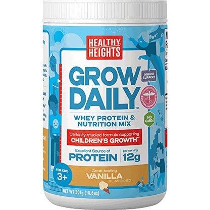 Grow Daily 3+ Shake Mix 7-serving Canister by Healthy Heights - Protein Powder (Vanilla) - Maple Wellness Supplements