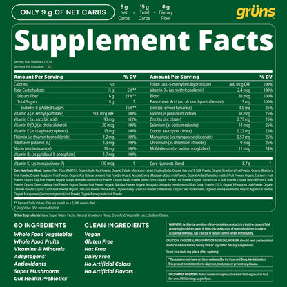 Gruns Adults Super Greens Gummies, Multivitamin Superfood Gummy Bears, Spirulina, Chlorella, Prebiotics & Fiber Gummies for Digestive Health - Maple Wellness Supplements