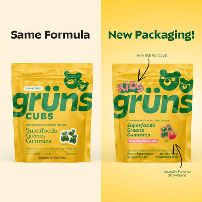 Gruns Multivitamin for Kids, Super Greens Gummies, Superfood Gummy Bears with 20+ Vitamins & Minerals, Spirulina, Chlorella, Alfalfa, Prebiotics Fiber for Digestive Health - Maple Wellness Supplements