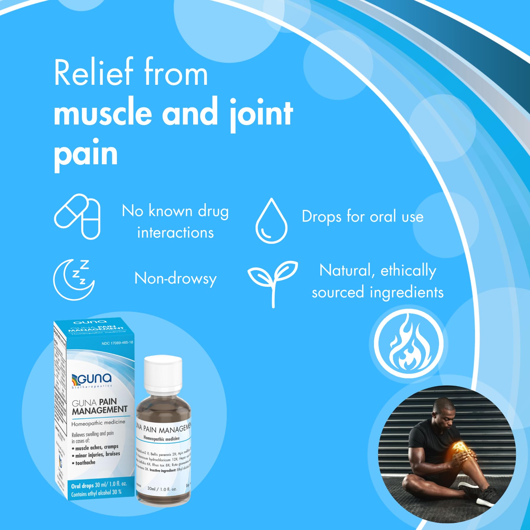Guna Pain Management Relieves Muscle Pain, Muscle Soreness, Joint Pain, Swelling from Injuries & Bruises - 1 Ounce - Maple Wellness Supplements