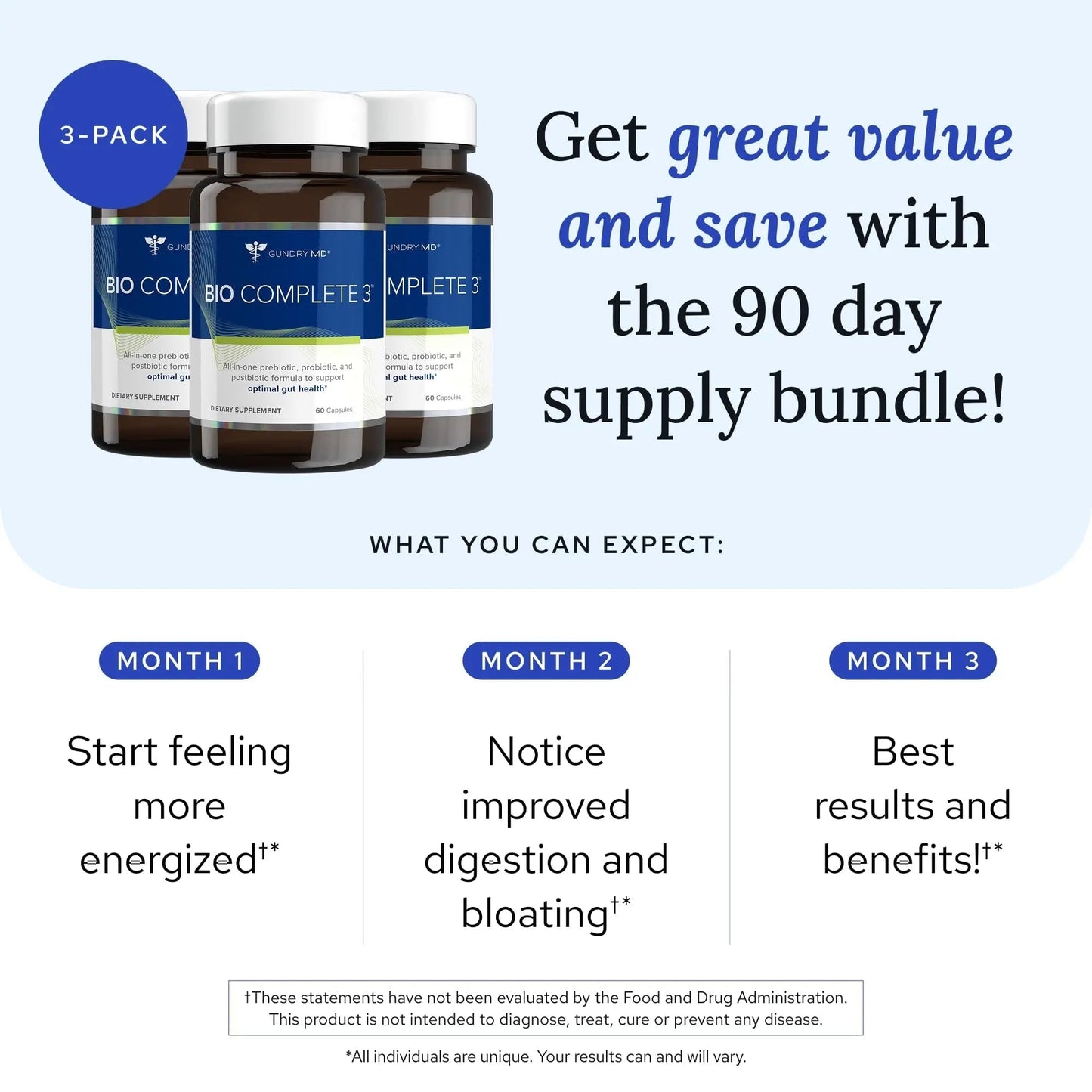 Gundry MD® Bio Complete 3 - Prebiotic, Probiotic, Postbiotic to Support Optimal Gut Health, 30 Day Supply (90 Day Supply) - Maple Wellness Supplements