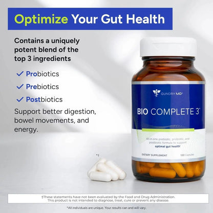 Gundry MD® Bio Complete 3 - Prebiotic, Probiotic, Postbiotic to Support Optimal Gut Health, 30 Day Supply (90 Day Supply) - Maple Wellness Supplements