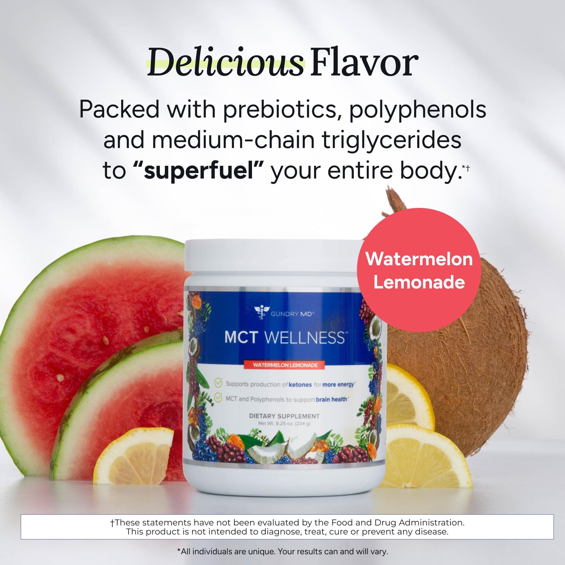 Gundry MD MCT Wellness Powder to Support Energy, Ketone Production and Brain Health, Keto Friendly, Sugar Free (30 Day Supply, Watermelon Lemonade) - Maple Wellness Supplements