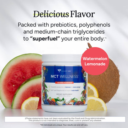 Gundry MD MCT Wellness Powder to Support Energy, Ketone Production and Brain Health, Keto Friendly, Sugar Free (30 Day Supply, Watermelon Lemonade) - Maple Wellness Supplements