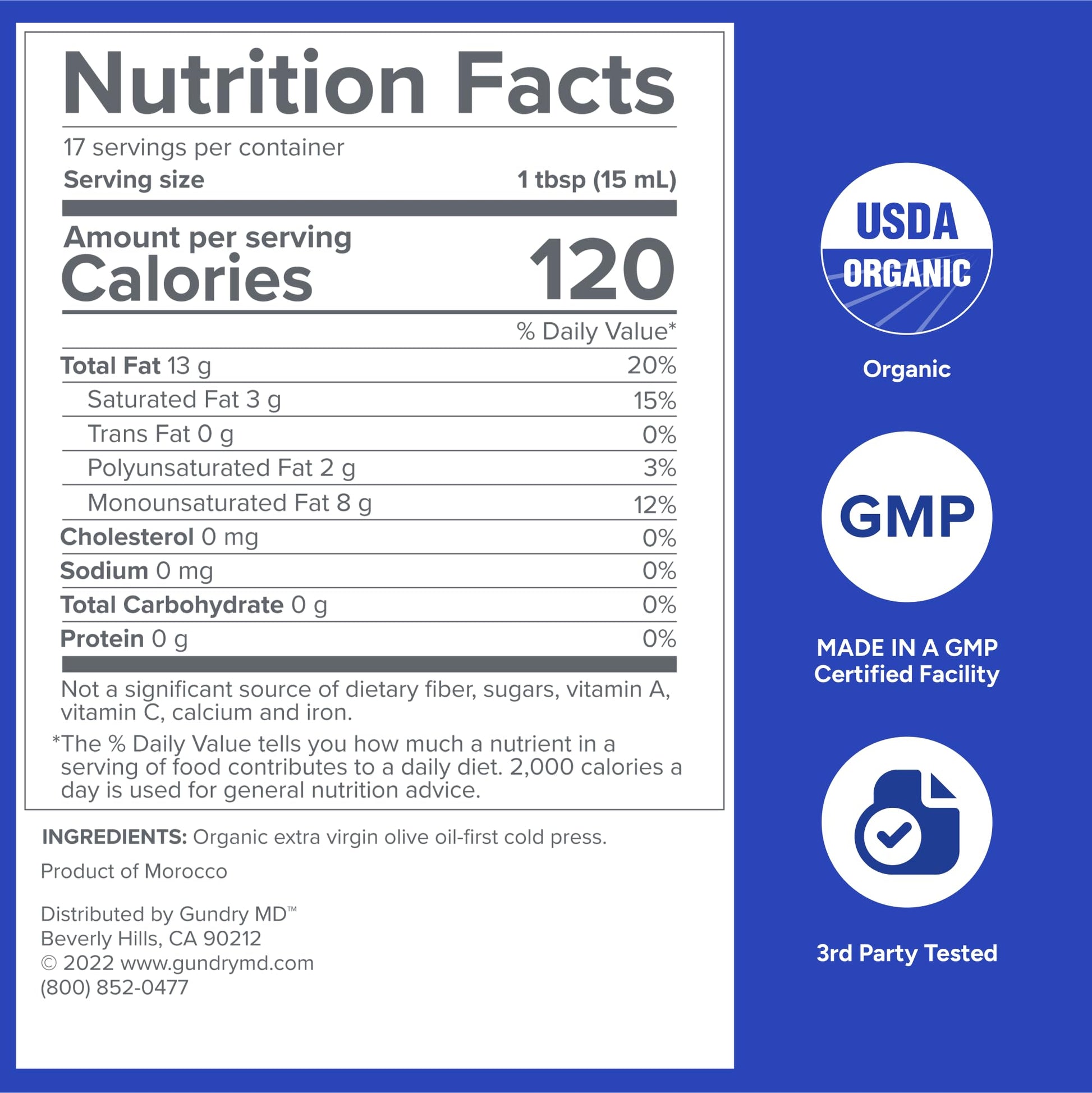 Gundry MD® Organic Extra Virgin First Cold Press Moroccan Polyphenol Rich Olive Oil (Olive Oil) (1) - Maple Wellness Supplements