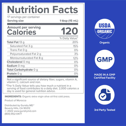 Gundry MD® Organic Extra Virgin First Cold Press Moroccan Polyphenol Rich Olive Oil (Olive Oil) (1) - Maple Wellness Supplements