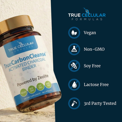 Gut Detox & Liver Cleanse - Organic Activated Charcoal Capsules with Clinoptilolite Zeolite Binder - TrueCarbonCleanse™ Carbon Supplement - 60 Bamboo Charcoal Pills - Maple Wellness Supplements