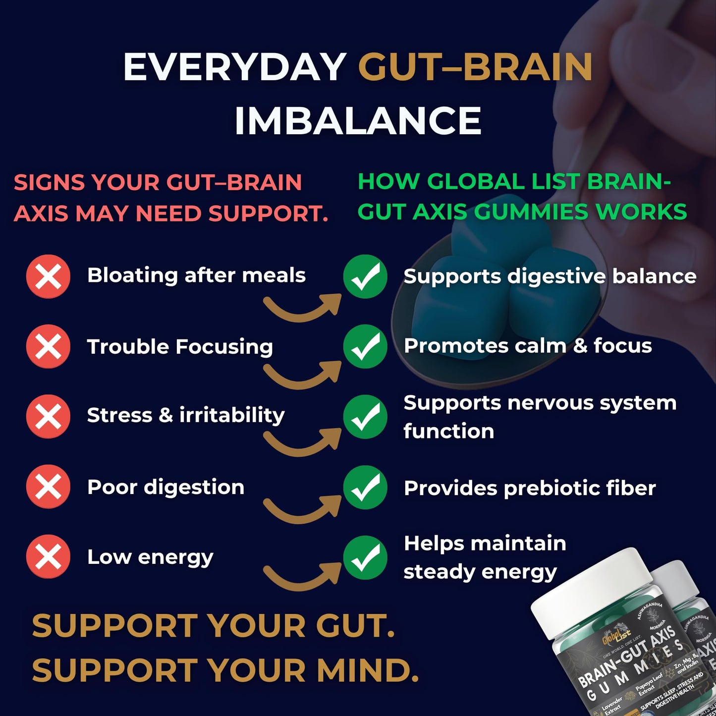 Gut Health & Bloating Relief Gummies – Digestion Support with Prebiotic Fiber, Inulin & Ashwagandha – Stress, Nervous Stomach, Sleep & Calm Support – Gut-Brain Axis Formula - Maple Wellness Supplements