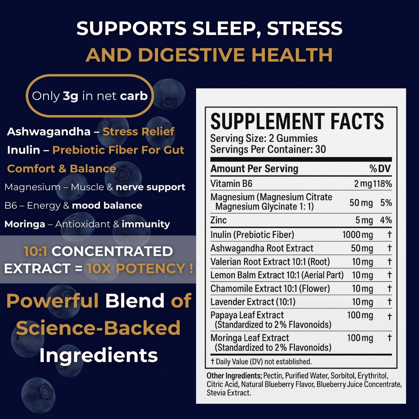 Gut Health & Bloating Relief Gummies – Digestion Support with Prebiotic Fiber, Inulin & Ashwagandha – Stress, Nervous Stomach, Sleep & Calm Support – Gut-Brain Axis Formula - Maple Wellness Supplements