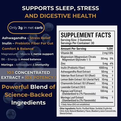 Gut Health & Bloating Relief Gummies – Digestion Support with Prebiotic Fiber, Inulin & Ashwagandha – Stress, Nervous Stomach, Sleep & Calm Support – Gut-Brain Axis Formula - Maple Wellness Supplements