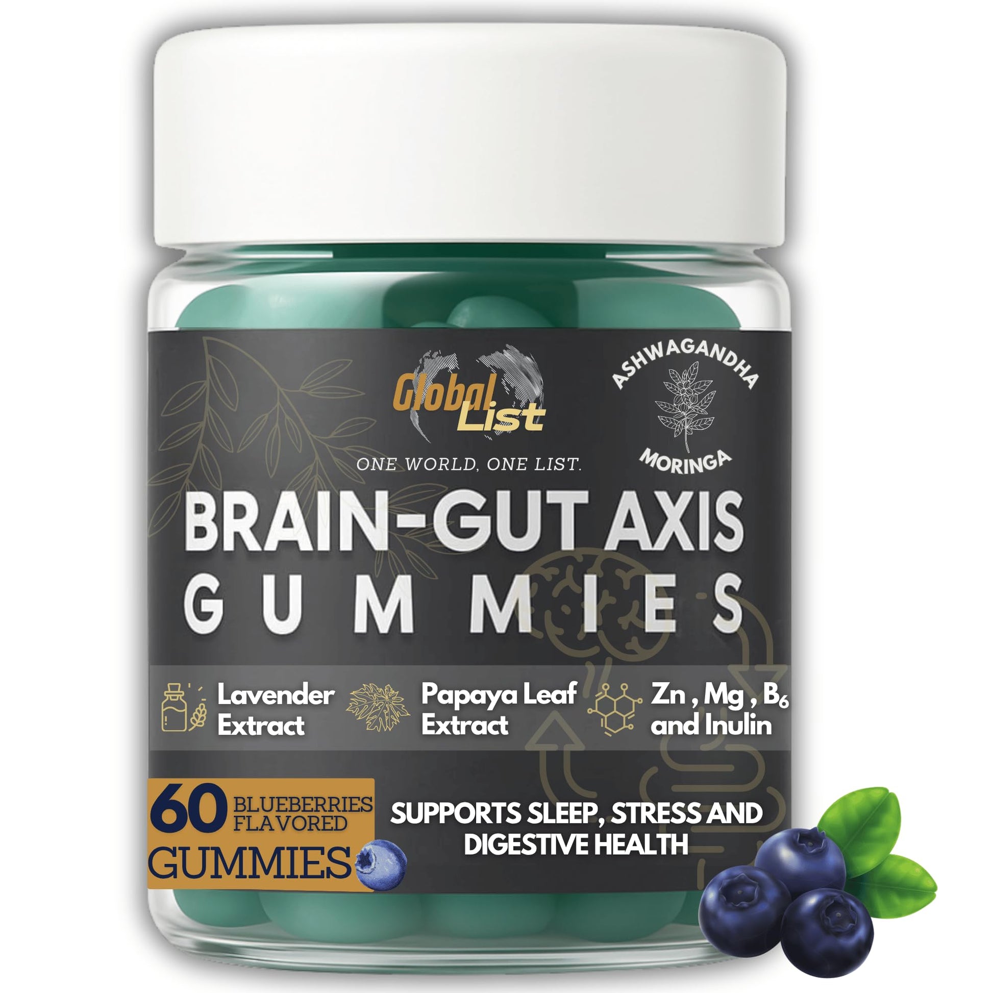 Gut Health & Bloating Relief Gummies – Digestion Support with Prebiotic Fiber, Inulin & Ashwagandha – Stress, Nervous Stomach, Sleep & Calm Support – Gut-Brain Axis Formula - Maple Wellness Supplements