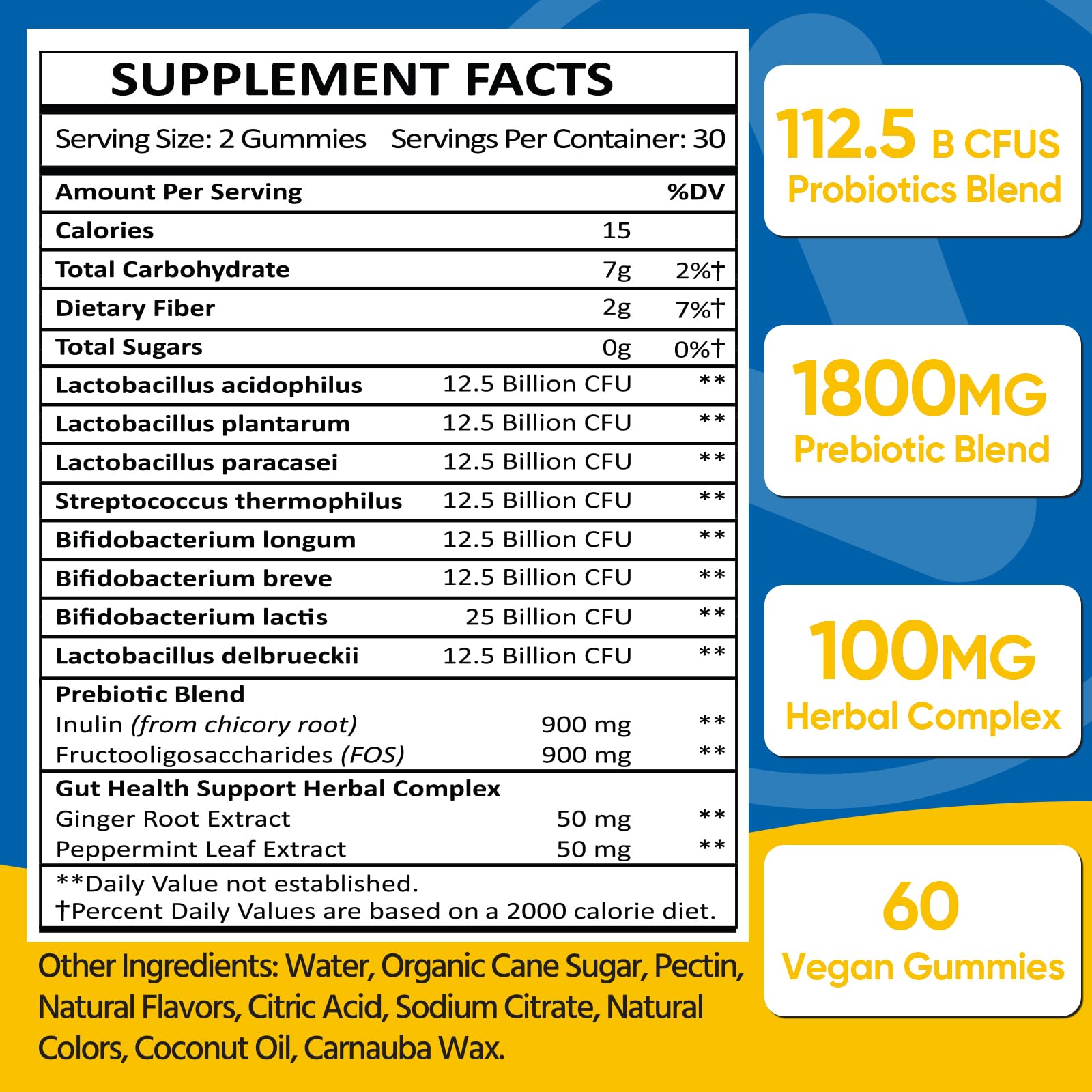 Gut Health & Probiotic Gummies, 112.5 Billion CFU, Sugar Free - 8 Strains + Prebiotics + Herbs - for Digestive, Immune, Diarrhea & Bloating - Gut Health for Women & Men - Maple Wellness Supplements