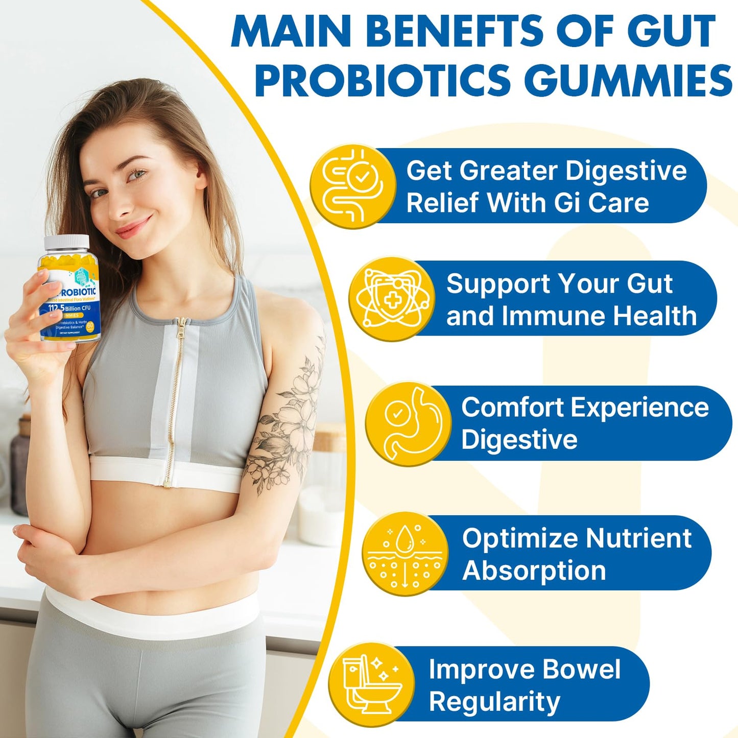 Gut Health & Probiotic Gummies, 112.5 Billion CFU, Sugar Free - 8 Strains + Prebiotics + Herbs - for Digestive, Immune, Diarrhea & Bloating - Gut Health for Women & Men - Maple Wellness Supplements