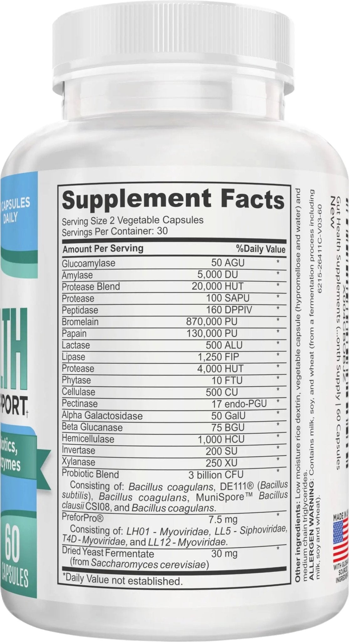 Gut Health Support Supplement (25-in-1) with Prebiotics, Probiotics, Postbiotics & Digestive Enzymes | Gut Supplements | 60 Capsules - Maple Wellness Supplements