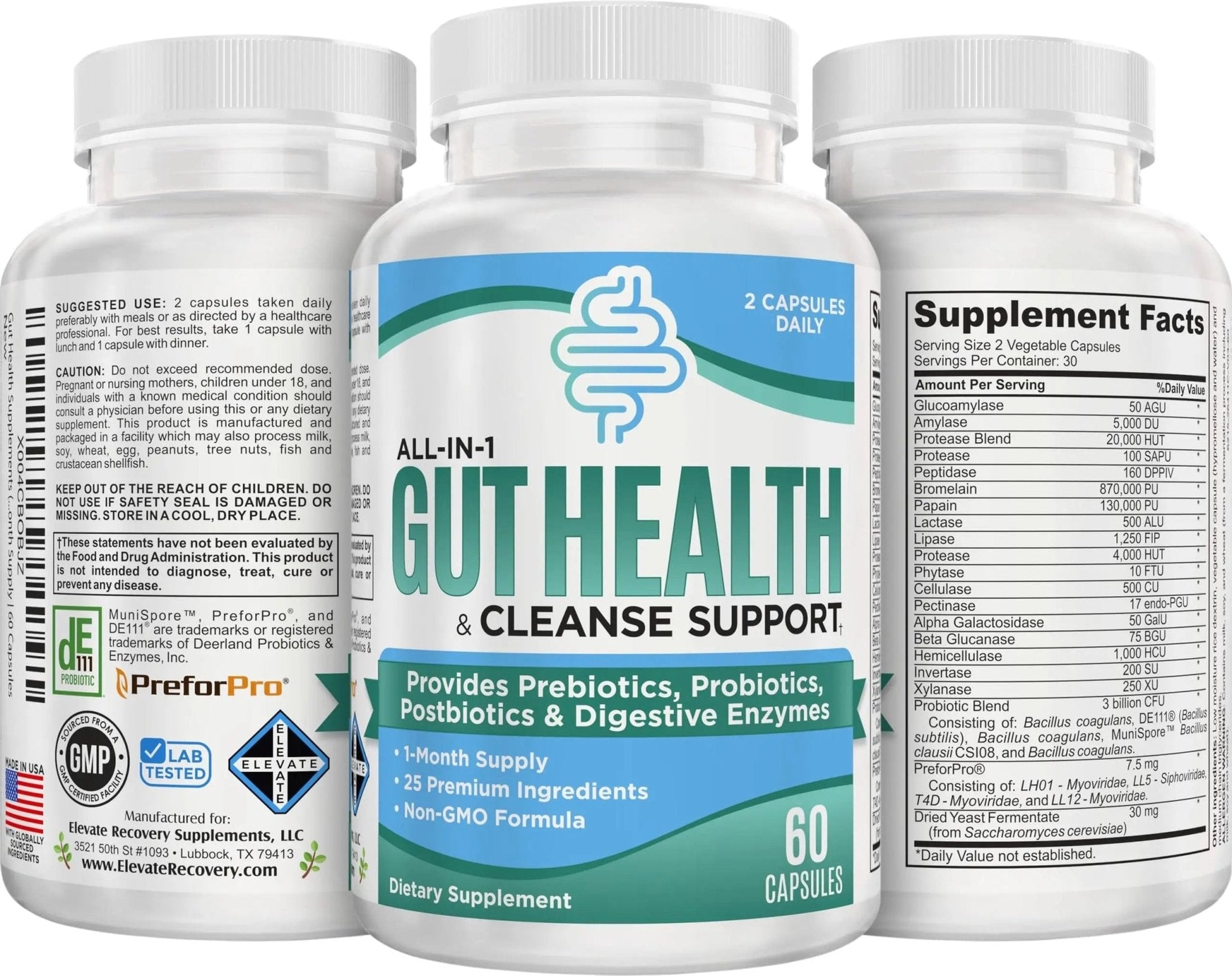 Gut Health Support Supplement (25-in-1) with Prebiotics, Probiotics, Postbiotics & Digestive Enzymes | Gut Supplements | 60 Capsules - Maple Wellness Supplements