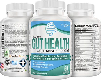 Gut Health Support Supplement (25-in-1) with Prebiotics, Probiotics, Postbiotics & Digestive Enzymes | Gut Supplements | 60 Capsules - Maple Wellness Supplements