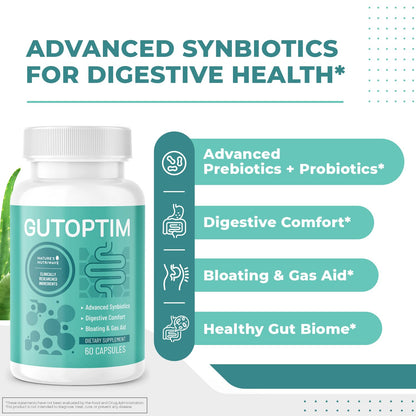 GutOptim Probiotic & Prebiotic Capsules | Pre and Probiotics for Synbiotic Gut Health & Bloating Relief for Women & Men | Enzyme with Probiotics for Digestive Health | Non-GMO, 60 Ct, 3 Month Supply - Maple Wellness Supplements