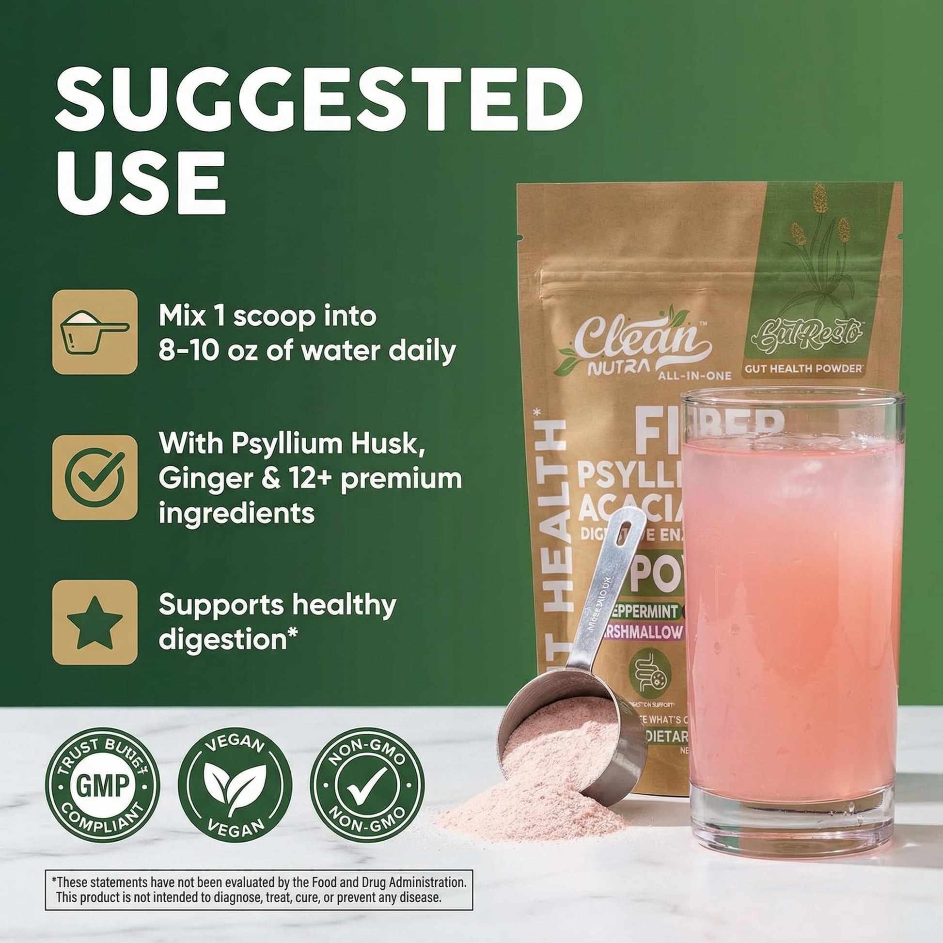 GutResto Fiber Supplement Psyllium Husk Powder Probiotic Gut Health Digestive Enzymes Prebiotic L-Glutamine Slippery Elm Aloe Vera Marshmallow Root Turmeric Ginger - Maple Wellness Supplements