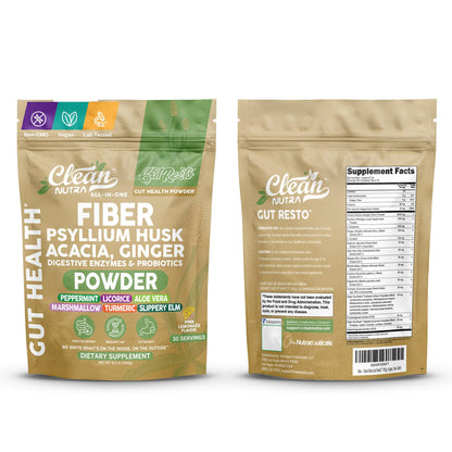 GutResto Fiber Supplement Psyllium Husk Powder Probiotic Gut Health Digestive Enzymes Prebiotic L-Glutamine Slippery Elm Aloe Vera Marshmallow Root Turmeric Ginger - Maple Wellness Supplements