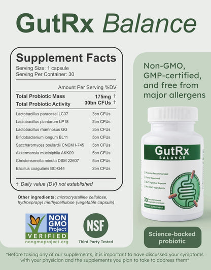 GutRx Balance – Probiotics for Women & Men with Akkermansia Probiotic & Christensenella, GLP-1 Alternative for Gut Health with Lactobacillus Plantarum, - Maple Wellness Supplements